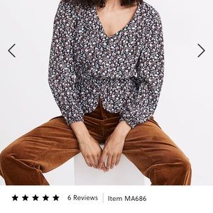 Madewell Silk Button Front Peplum Top in Harvest Vine
